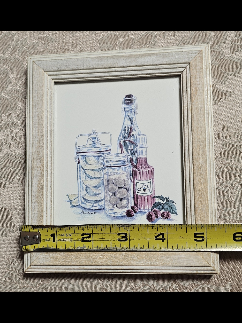 VTG Mini Watercolor Still Life Art Print In Whitewashed Wood Frame Artist Signed - Picture 6 of 6